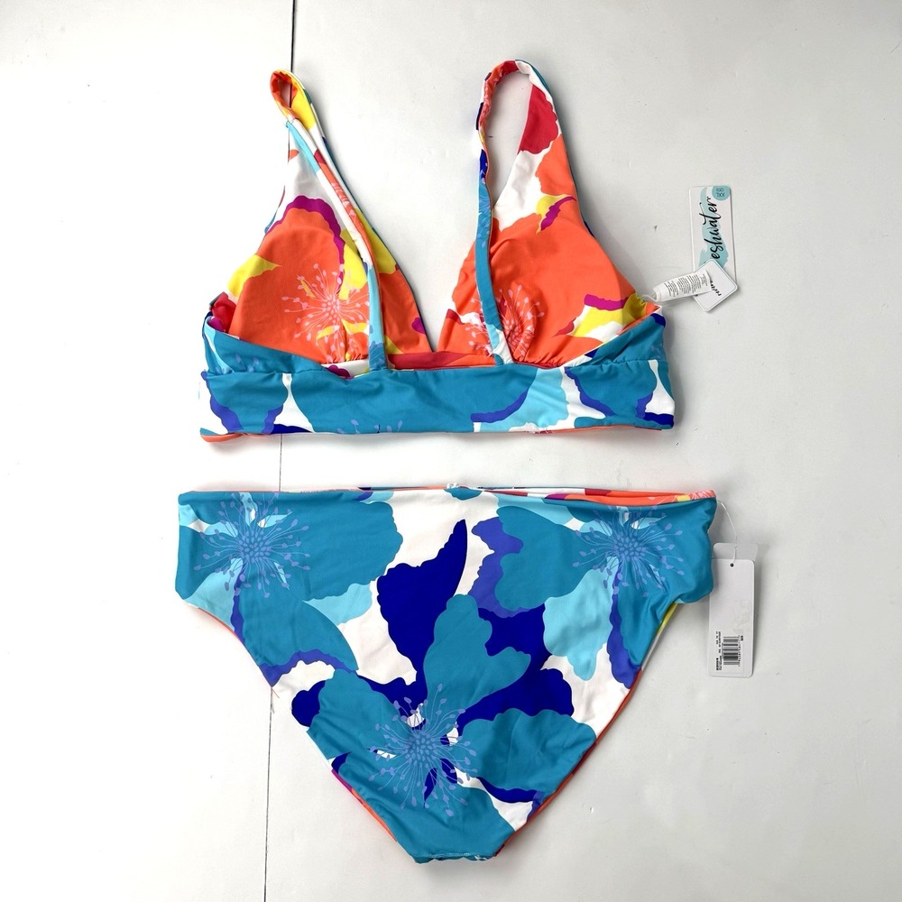 New Reversible Floral Tropical Print Bikini Swimsuit Top Bottom Set Plus XXL 20 - Picture 2 of 8